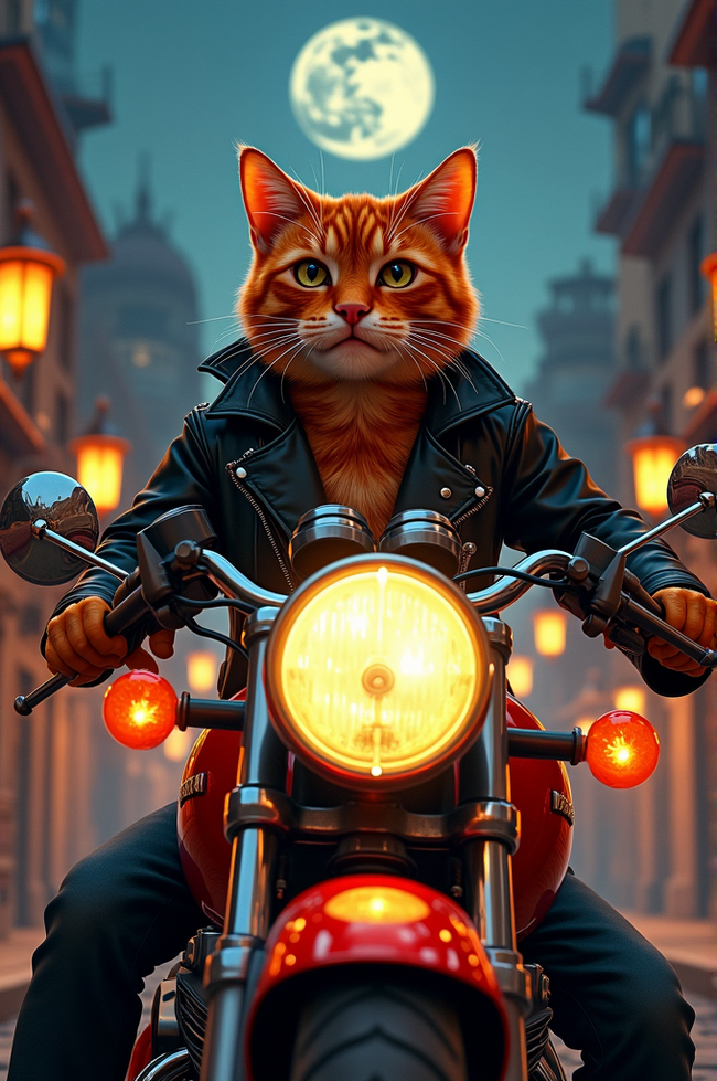 Red biker - My, Neural network art, Flux, cat