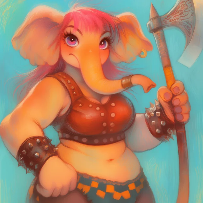 Varvara-loxodon - My, Neural network art, Midjourney, Pinanoc, Barbarian, Barbarian, Barbara, Girls, Dungeons & dragons