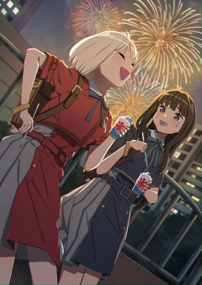   , Anime Art, Lycoris Recoil, Inoue Takina, Nishikigi Chisato, , , 