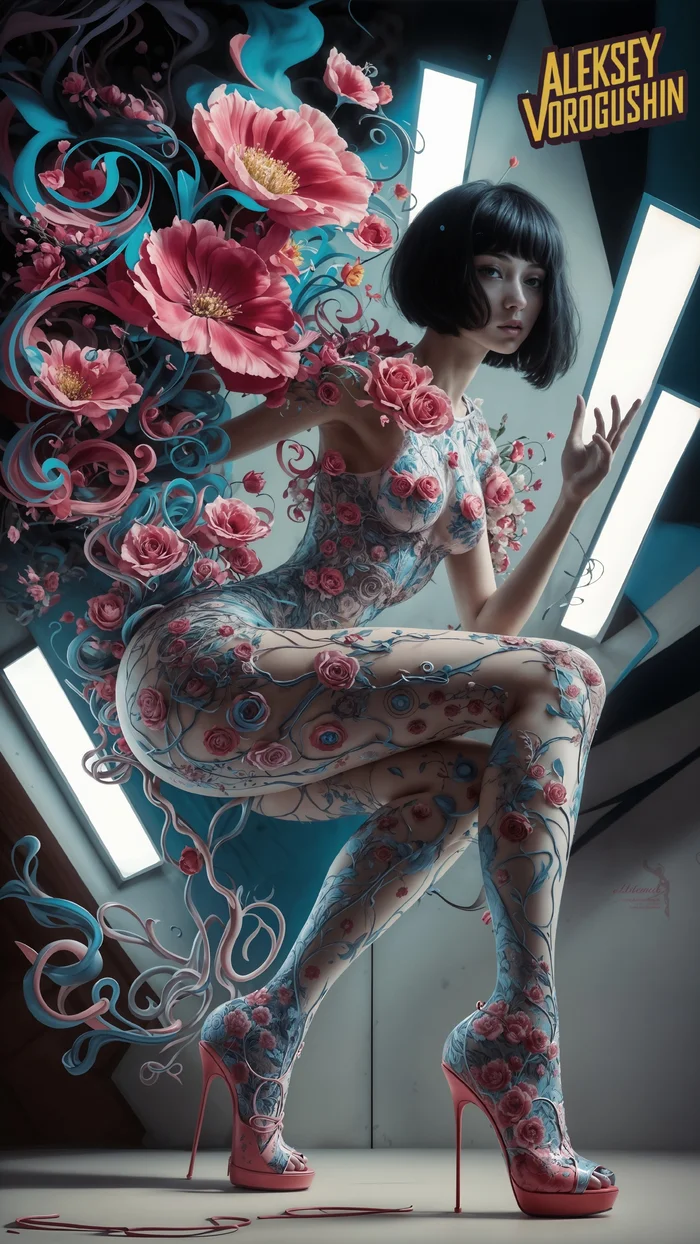 Contemporary artist: Vorogushin Alexey Gennadievich. Stylish girl in flowers with elements of surrealism. AI artist - My, Phone wallpaper, Нейронные сети, Digital, Desktop wallpaper, Neural network art, Art, Dall-e, Digital drawing, Girls, Art, Modern Art, Flowers, Surrealism, Computer graphics, Graphic design, Illustrations, Cover, Longpost