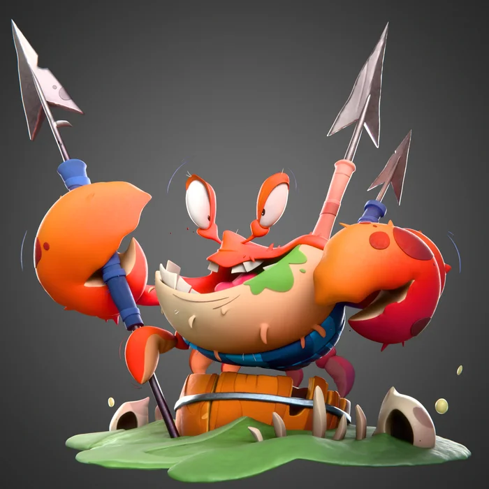 Junk Crab - Моё, 3D, Blender, Компьютерная графика, 3D моделирование, Персонажи, Краб, Мусор, Digital, 3D печать, Модели, Концепт, Трэш, Сцена, Длиннопост