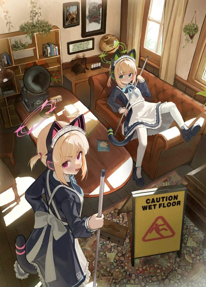 Saiba sisters - Blue archive, Saiba Momoi, Saiba Midori, Anime art, Game art, Anime, Games, Housemaid