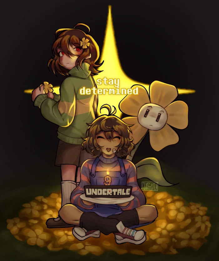 Collection of art in honor of the ninth anniversary of the game Undertale - Undertale, Art, Alltogether, Games, Frisk, Chara, Asriel, Toriel, Asgore, Papyrus, Sans, Undyne, Alphys, W D Gaster, Muffet, Mettaton, Napstablook, Monster Kid, Longpost, Video, Reddit (link)