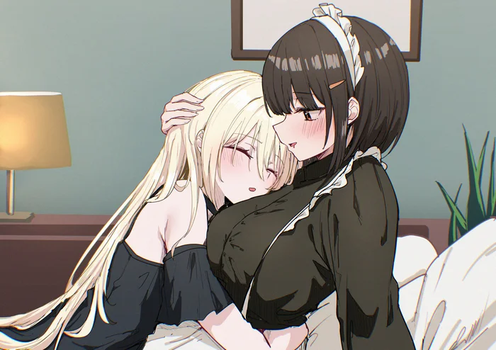 Original - Anime art, Anime, Friend, Yuri, Original character, Hugs, Housemaid