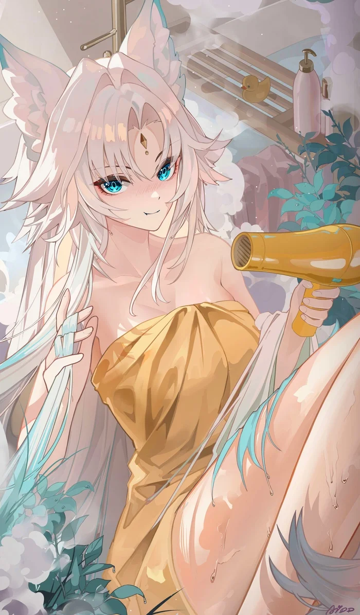 Fox after shower - Anime, Anime art, Feixiao (Honkai: Star Rail)