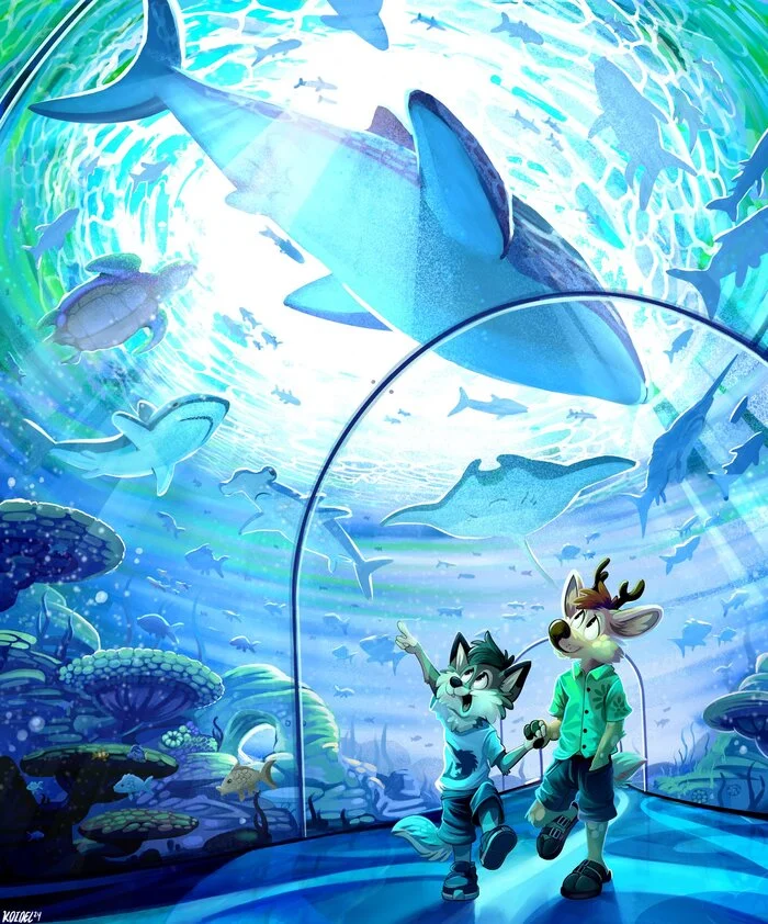 Oceanarium - Furry, Furry canine, Furry wolf, Furry deer, Oceanarium, Furry art, Art, Drawing with a process, Video, Soundless, Longpost