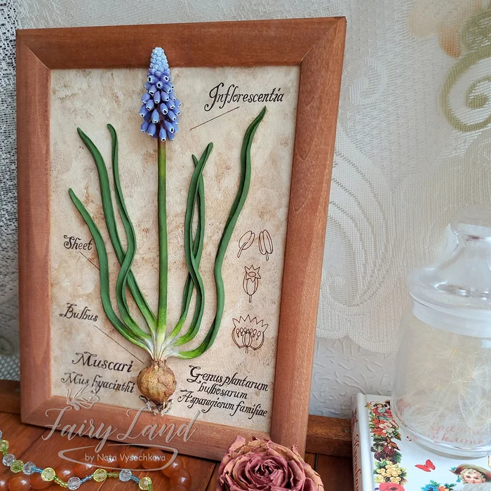 Panel Muscari made of polymer clay - My, Polymer clay, Лепка, With your own hands, Handmade, Flowers, Needlework without process, Decor, Longpost, Creation