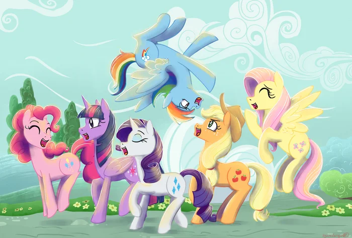 Шесть цветных кобыл - My Little Pony, Twilight sparkle, Rarity, Rainbow Dash, Fluttershy, Applejack, Pinkie Pie