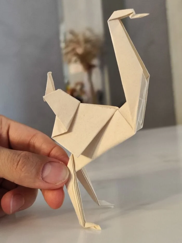 Ostrich origami - My, Origami, Ostrich, Longpost