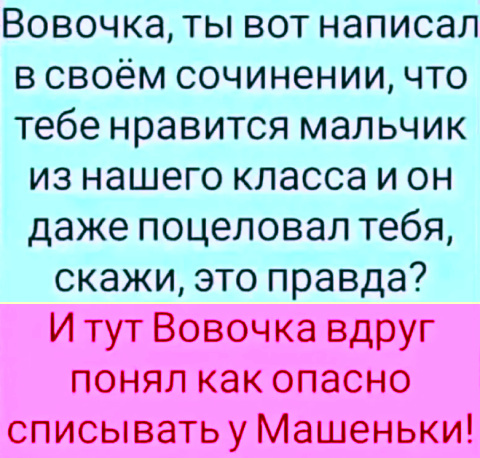 Анекдот - Анекдот, Юмор, Скриншот, Картинка с текстом, Вовочка, Списывание, Зашакалено, Повтор