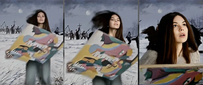 Triptych Walking through Pikabuks - My, Humor, Olz777, Neural network art, Nostrils, Girls, Artist, Haters, Painting, Photoshop, Collage, Memes