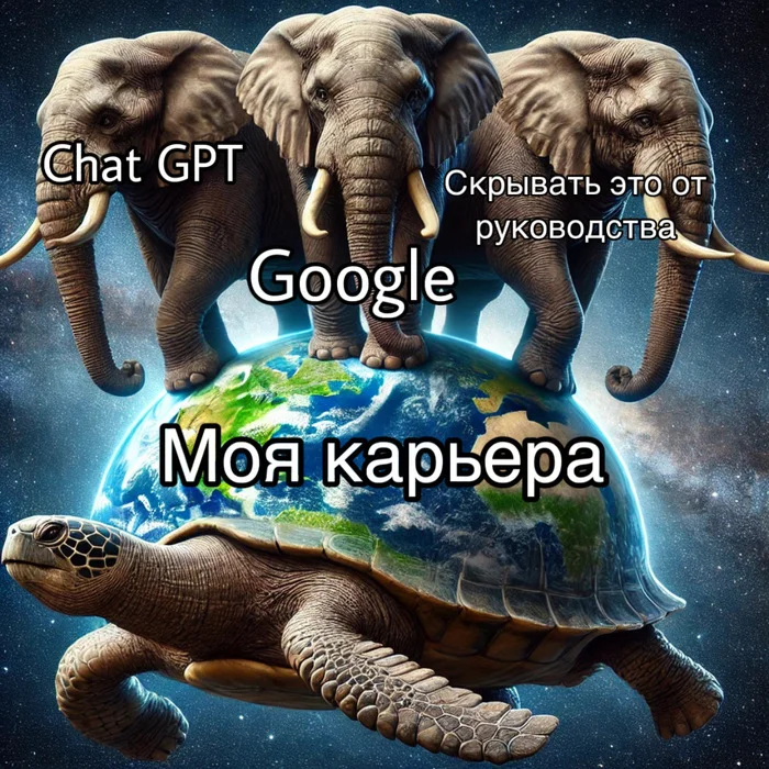 Три слона, на которых строится карьера в 2024: - Моё, Работа, Chatgpt, Карьера, Google, Картинка с текстом