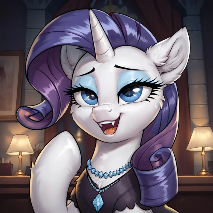 Fangs for the Smile! - My, Neural network art, My little pony, PonyArt, Rarity, Longpost