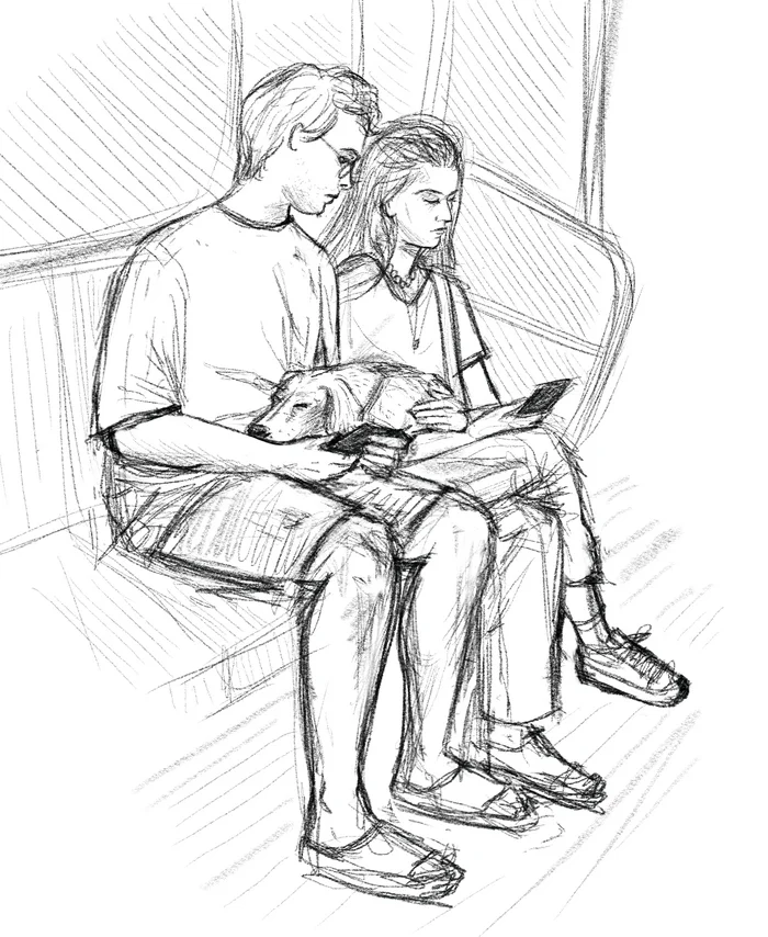 Sketch from the subway with a dog - My, Sketch, Metro, Dog, Drawing, Sketch