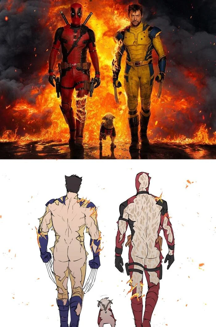 When you're too calm to look back at the chaos - Deadpool 3, Wolverine (X-Men), Poster, Fire, Booty, Drawing, Deadpool and Wolverine