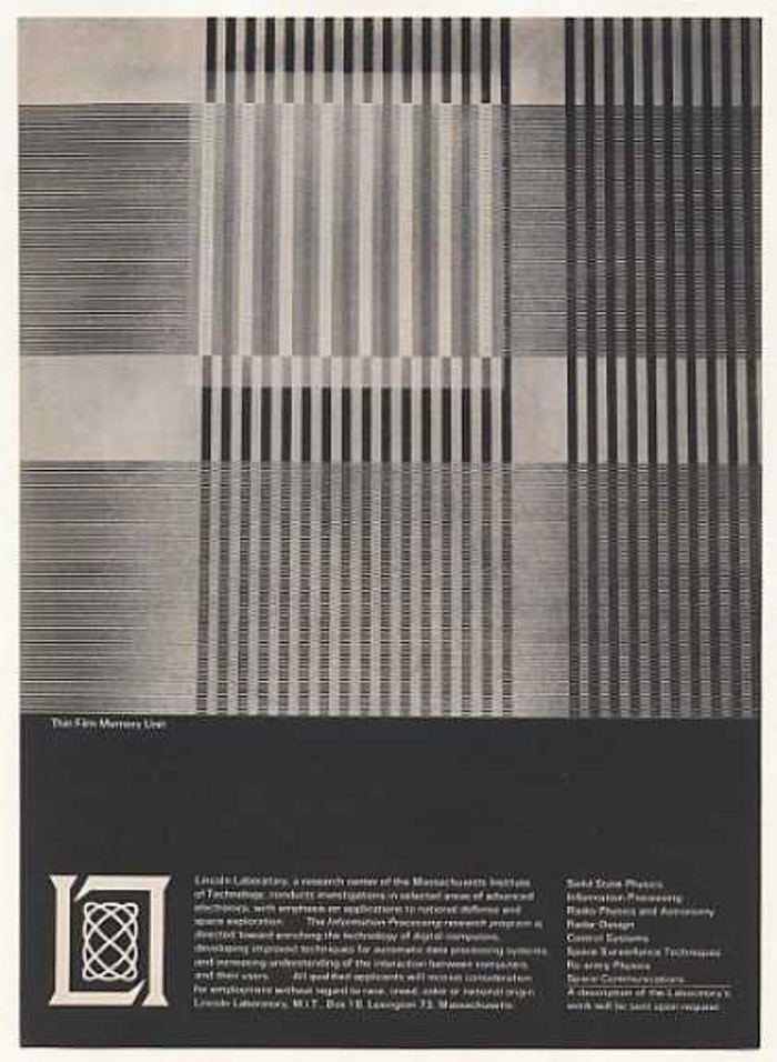 Тонкопленочное запоминающее устройство компьютера в лаборатории Линкольна Массачусетского технологического института (1963)