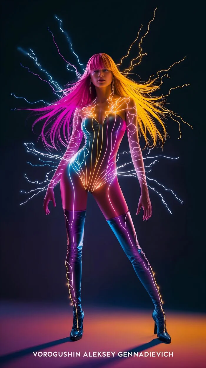 Contemporary artist: Vorogushin Alexey Gennadievich. Beautiful girl in electric discharges and neon effects. AI artist - My, Нейронные сети, Neural network art, Phone wallpaper, Desktop wallpaper, Digital, Art, Art, Computer graphics, Dall-e, Modern Art, Girls, Digital drawing, Artificial Intelligence, Longpost