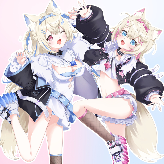  , Anime Art, , Animal Ears, Dobutsu, Virtual YouTuber, Mococo Abyssgard, Fuwawa Abyssgard, Hololive