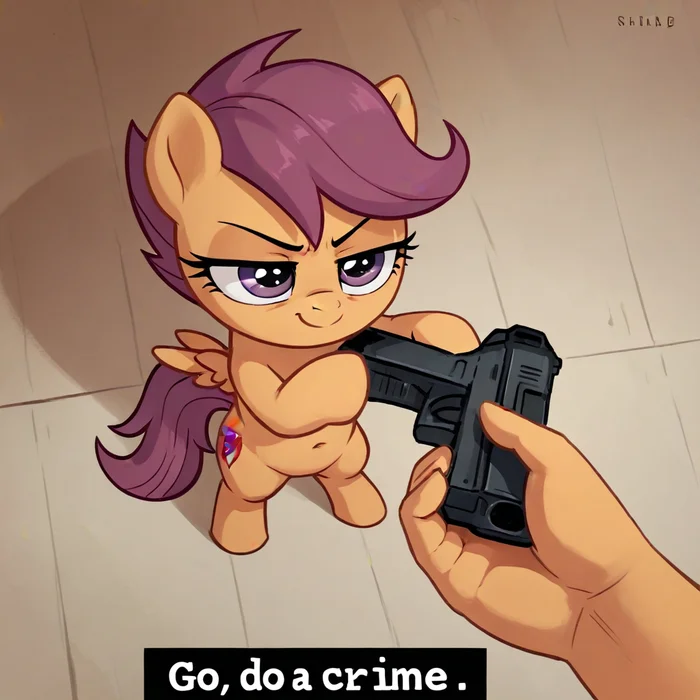 No gun? - My little pony, Neural network art, Scootaloo