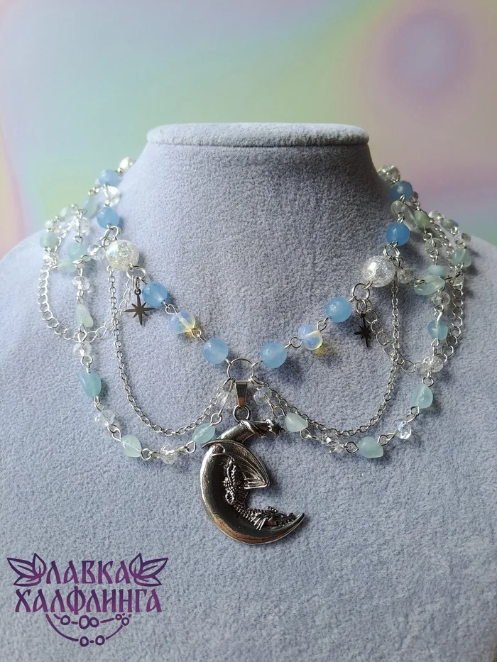 Necklace Heavenly Dragon - My, beauty, Mobile photography, With your own hands, Creation, Needlework without process, Handmade, Bijouterie, Presents, Art, Online Store, Needlework, Decoration, Natural stones, Fantasy, In contact with, Longpost