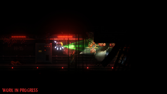 Первый уровень игры. Аварийный свет и непонятно что происходит.