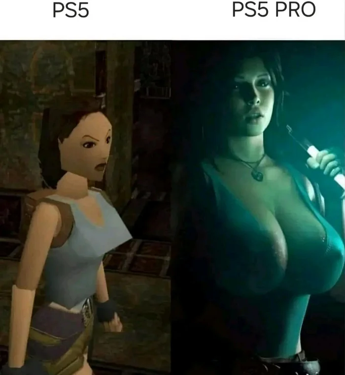 Comparison - Picture with text, Memes, Humor, Playstation 5, Lara Croft, Boobs, Big size