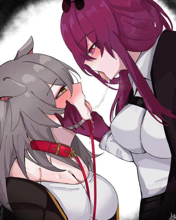 Stelle & Kafka - Anime Art, Аниме, Подруга, Yuri, Honkai: Star Rail, Stelle (Honkai: Star Rail), Kafka (Honkai: Star Rail), Animal Ears, Поцелуй, NSFW