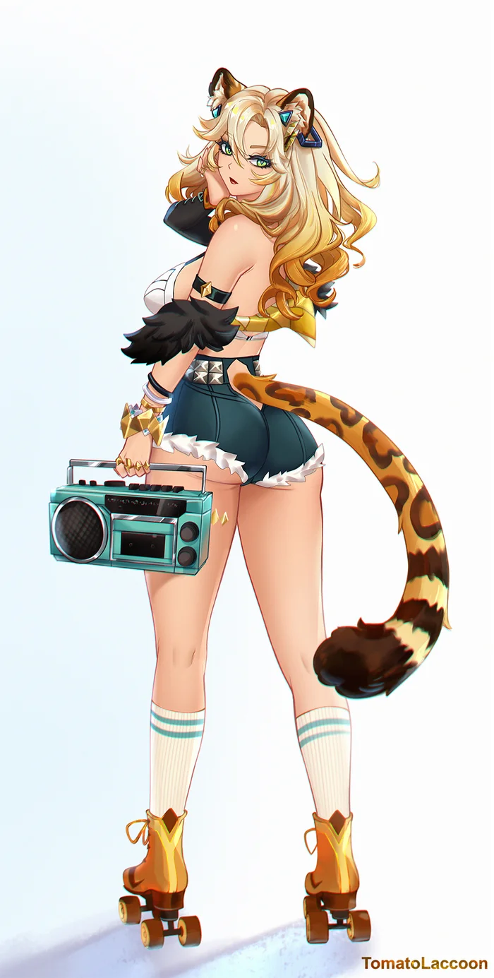 Tailed - Anime, Anime art, Xilonen (Genshin Impact), Genshin impact, Animal ears, Tail, Rollers, Cassette recorder, Art