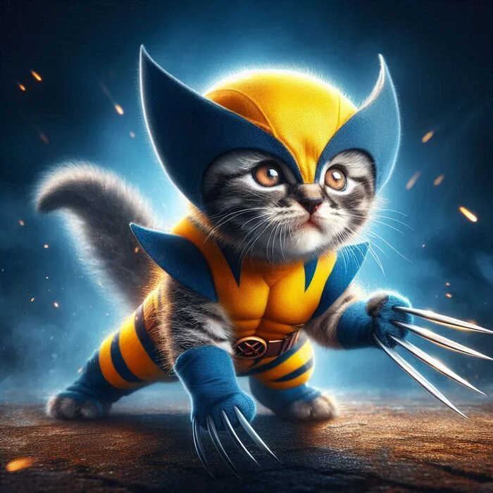 Kotomakh! - My, Neural network art, Humor, Telegram (link), cat, Kittens, Wolverine (X-Men), Superheroes, Longpost