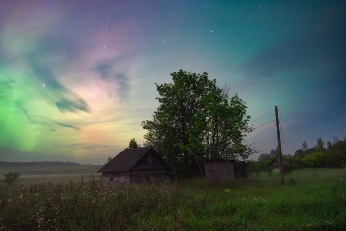 Season of storms - My, Village, Fog, Travel across Russia, Landscape, The photo, Polar Lights, Autumn, Night, Novgorod region