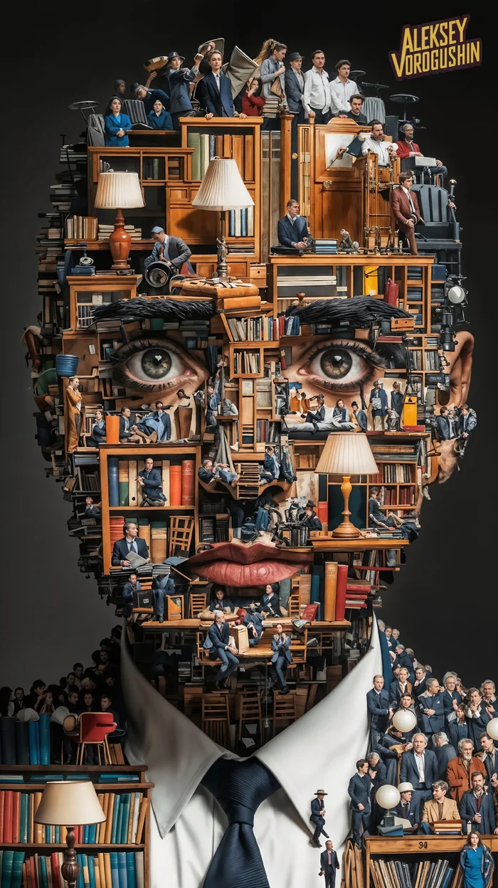 Contemporary artist: Vorogushin Alexey Gennadievich. Surrealistic portrait of a man from objects and people. AI artist - My, Нейронные сети, Desktop wallpaper, Phone wallpaper, Neural network art, Digital, Art, Dall-e, Art, Computer graphics, Modern Art, Artificial Intelligence, Digital drawing, Surrealism, Illusion, Men, Portrait, The photo, Cover, Longpost