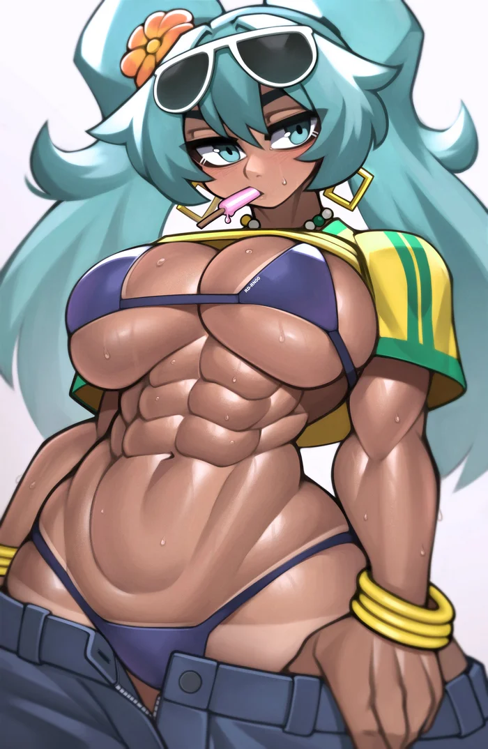 Brazilian Miku - Roadi3, Muscleart, Strong girl, Sleep-Sleep, Hatsune Miku, Sports girls, Art, Press, Muscle, Bodybuilders, Vocaloid, Anime art, Girl in sweat, Brazilian Miku