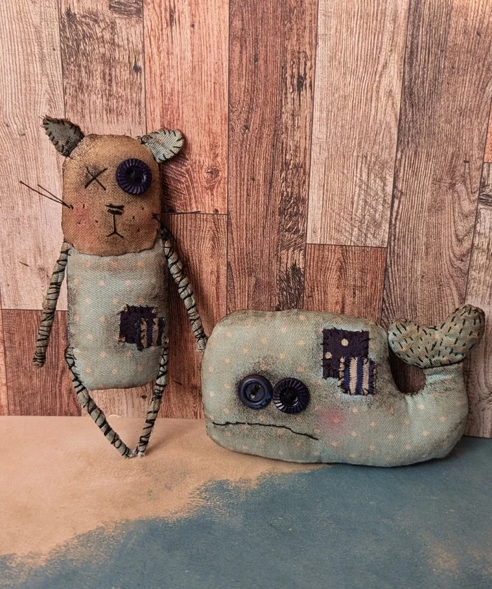 The Cat and the Whale - My, Primitive toy, Creation, Needlework without process, Kripota, Brooch