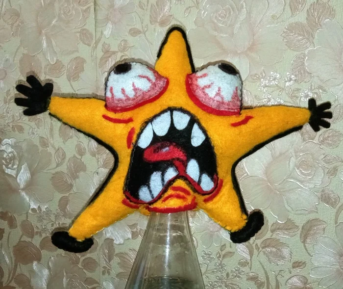 Post 11823379 - My, Screaming star, Memes, Handmade, Felt, Needlework, Sewing, Mobile photography, Longpost, Needlework without process, Byy, Black cat