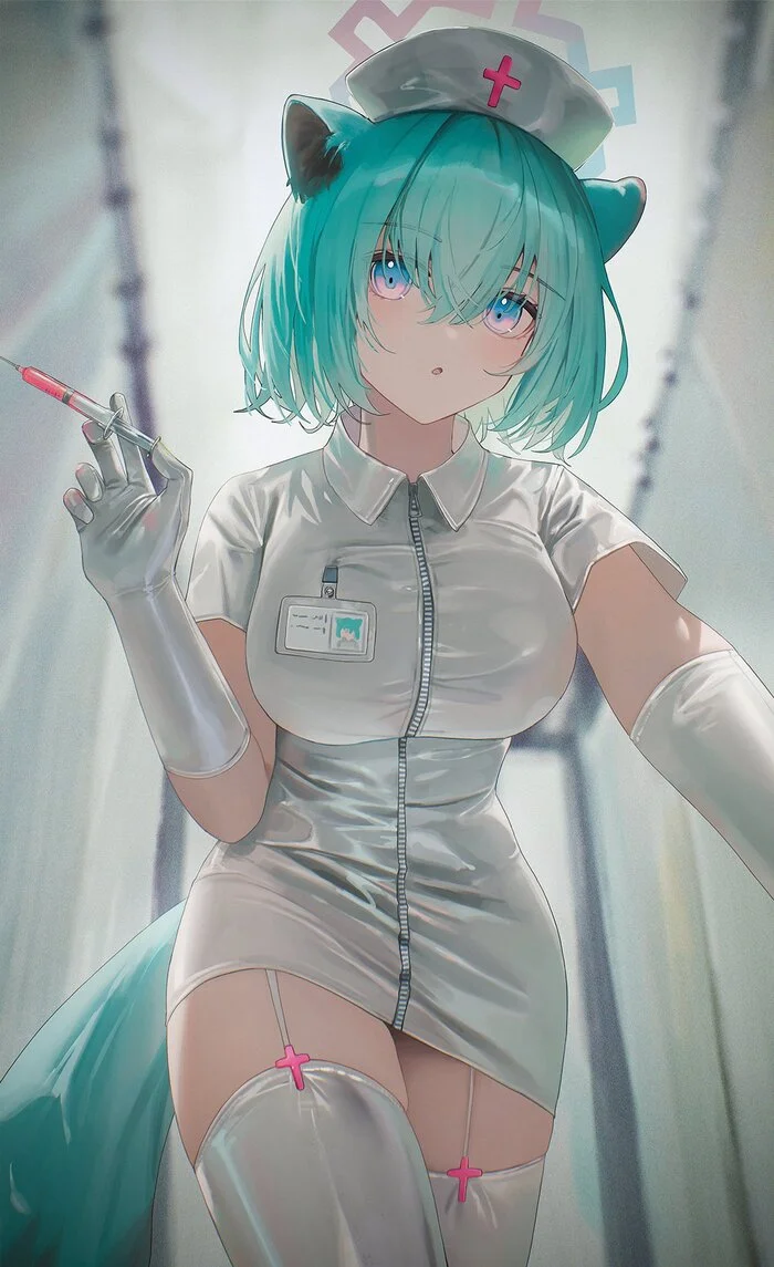 The nurse is monitoring your health - Anime art, Anime, Girls, Games, Blue archive, Mayoi Shigure, Animal ears, Flippy (Cripine111), Tail