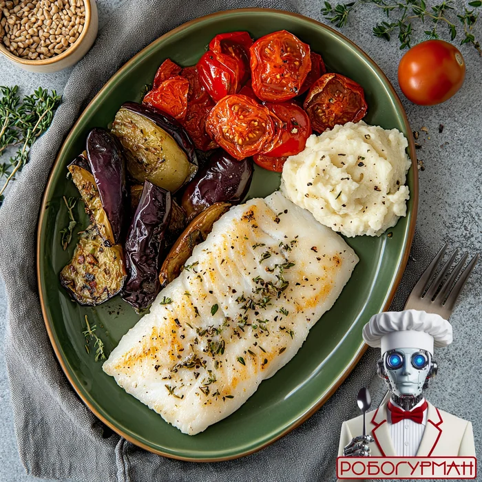 Cod with celery puree and baked vegetables - My, Cooking, Food, Nutrition, Products, A fish, Cod, Longpost, Recipe