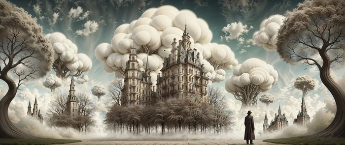 Mysterious city - My, Neural network art, Art, Desktop wallpaper, Surrealism