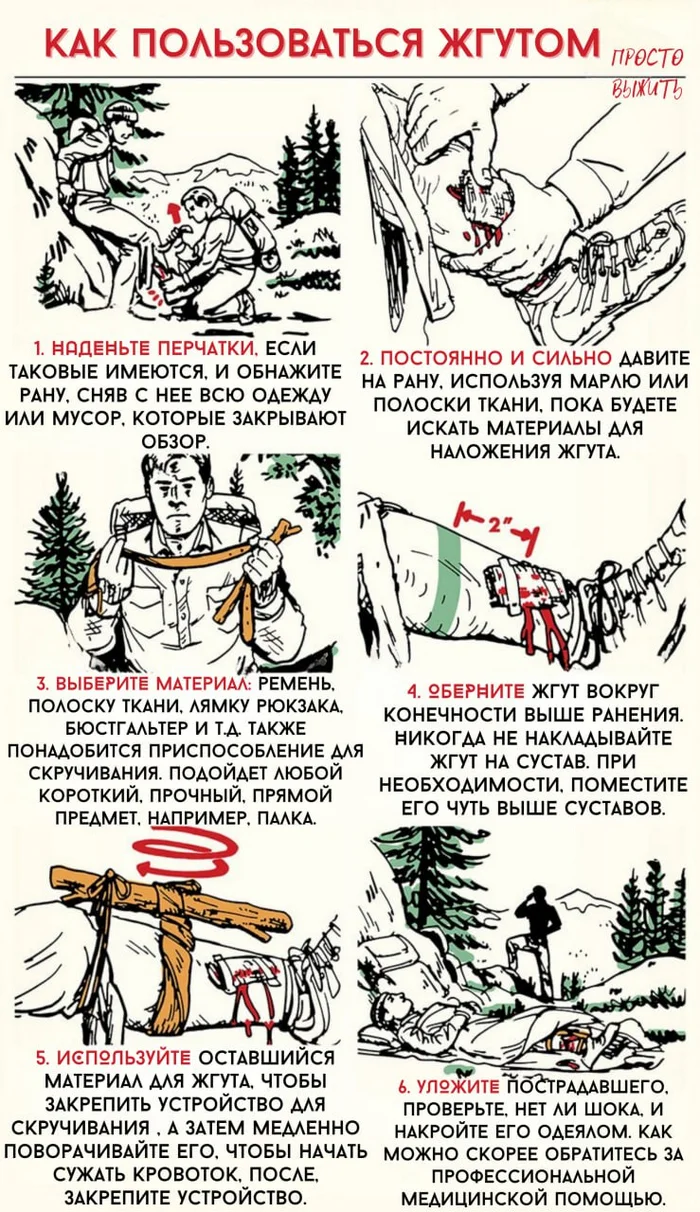 Correct technique for applying a tourniquet - Survival, Health, Education, Forest, Infographics, Bleeding, Blood, Nature, Hike, Harness, Injury, Wound, First aid, Danger, Important, Knowledge, Fight for survival, Technics, Victims, The medicine