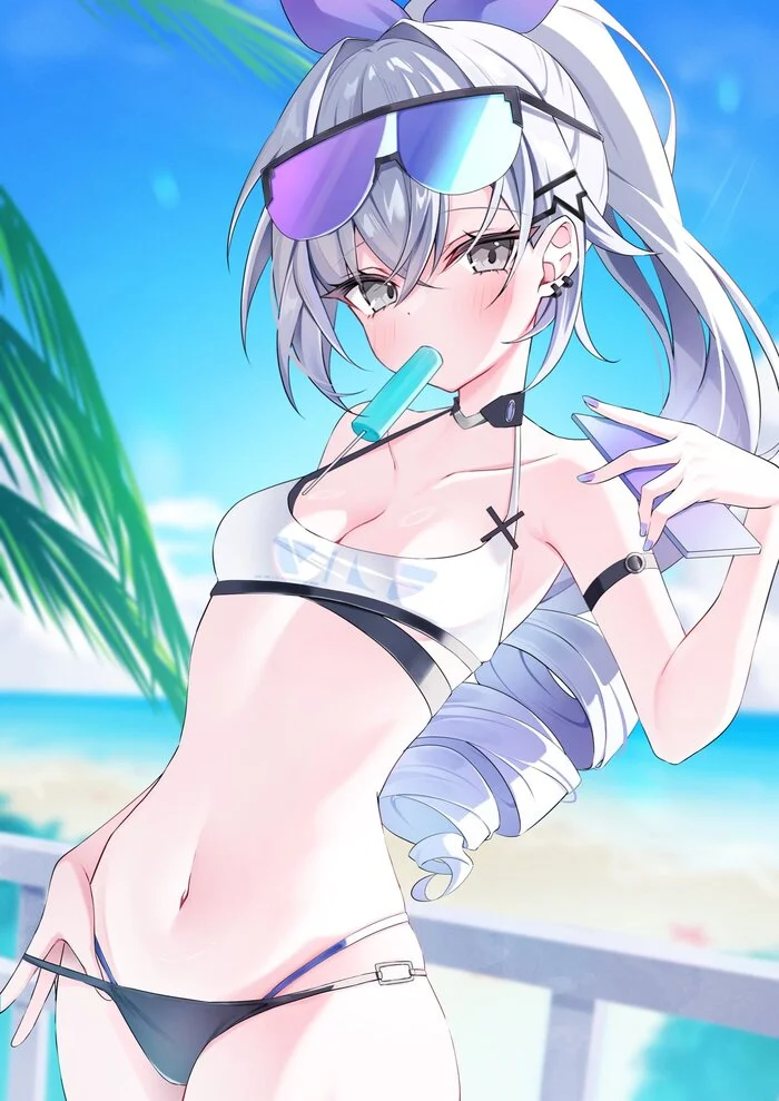 Wolf - Anime art, Anime, Honkai: Star Rail, Silver Wolf (Honkai: Star Rail), Swimsuit, Ice cream