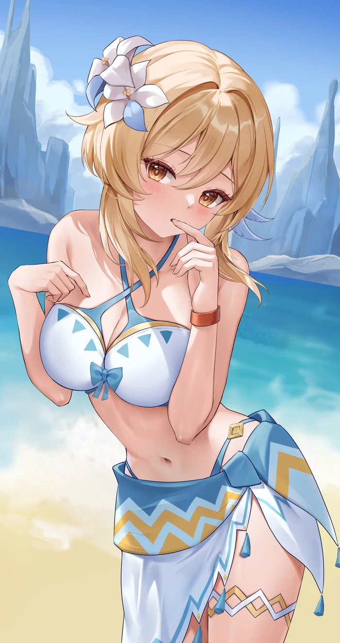 How do you like the swimsuit? - Anime, Anime art, Lumine (Genshin Impact), Genshin impact