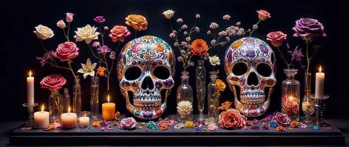 Post #11834817 - My, Art, Neural network art, Desktop wallpaper, Flowers, Scull