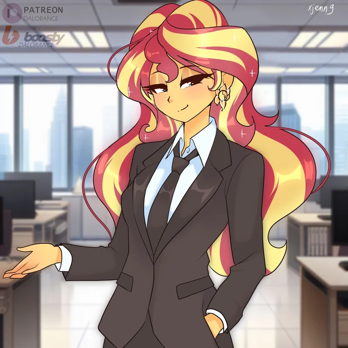 Сансет в офисе - My Little Pony, Арт, Equestria Girls, Sunset Shimmer, Xjenn9