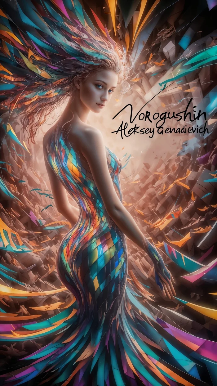 Contemporary artist: Vorogushin Alexey Gennadievich. Futuristic woman in a fantastic style with elements of abstraction. AI artist - My, Desktop wallpaper, Нейронные сети, Phone wallpaper, Digital, Art, Dall-e, Neural network art, Abstraction, Abstractionism, Art, Computer graphics, Modern Art, Girls, Digital drawing, Artificial Intelligence, Cover, Longpost