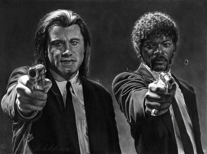 Pencil Portrait. Vincent and Jules - My, Portrait by photo, Graphics, Traditional art, Pencil drawing, Portrait, Pulp Fiction, Vincent and Jules, Vincent Vega, Jules Winnfield, John Travolta, Samuel L Jackson, Celebrities, Actors and actresses