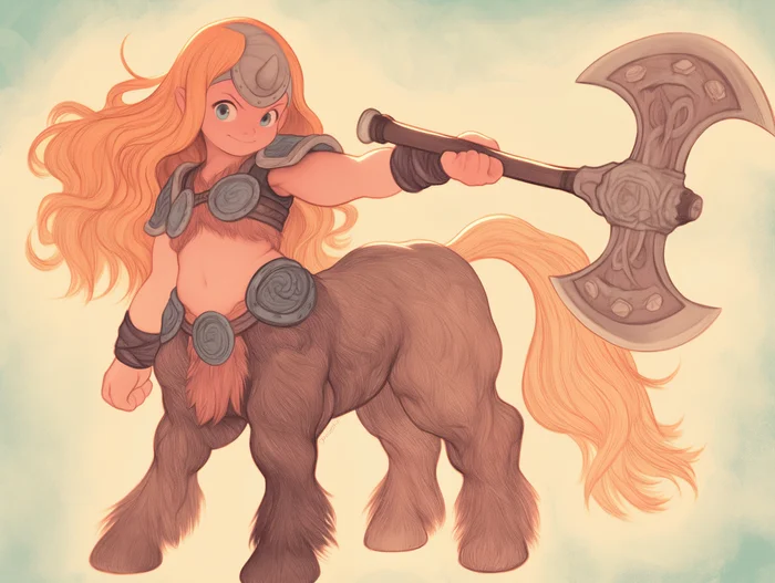 Barbara the Centaur - My, Neural network art, Midjourney, Pinanoc, Barbarian, Barbarian, Barbara, Girls, Centaur, Dungeons & dragons