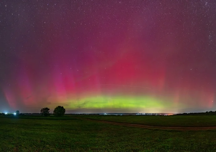 Vertorama of the Northern Lights - My, Vertorama, Polar Lights, September, Night, Landscape, Chuvashia