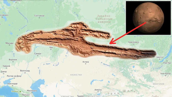 Valles Marineris is a giant canyon that occupies the distance between Moscow and Irkutsk! - My, The science, Space, Mars, Astronomy, Informative, Facts, Longpost