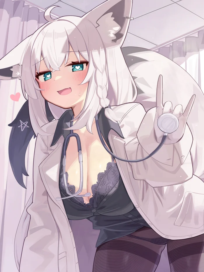 Take off your clothes! - Anime art, Anime, Virtual youtuber, Hololive, Shirakami fubuki, Deaver, Animal ears, Tail