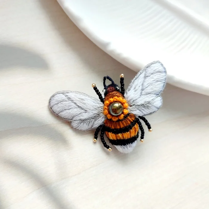 Bumblebee) - Handmade, Brooch, Needlework with process, Longpost