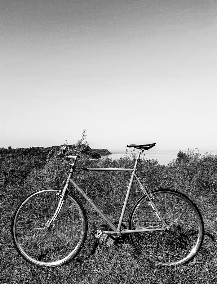 End of the season - A bike, Bike ride, Mobile photography, Black and white photo, Sea, Kaliningrad region